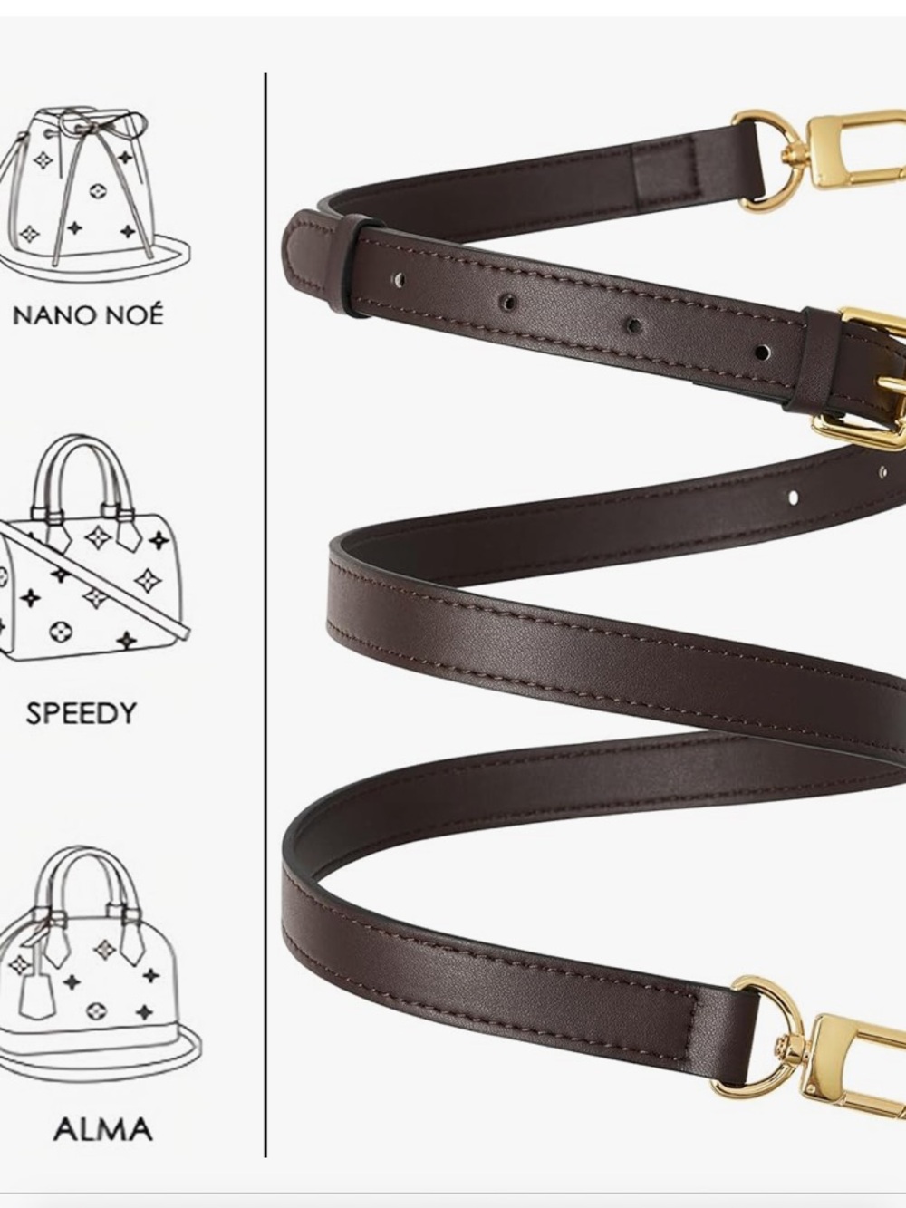 NWT 100% Vachetta Leather Adjustable Replacement Strap In Dark Brown - Picture 6 of 6